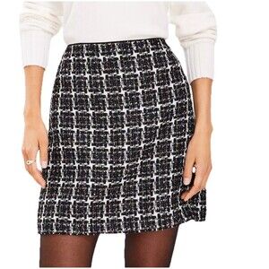 Loft ShimmerTweed Shift Skirt Petite Size 12P Black Multicolor Shiny Thread NWT